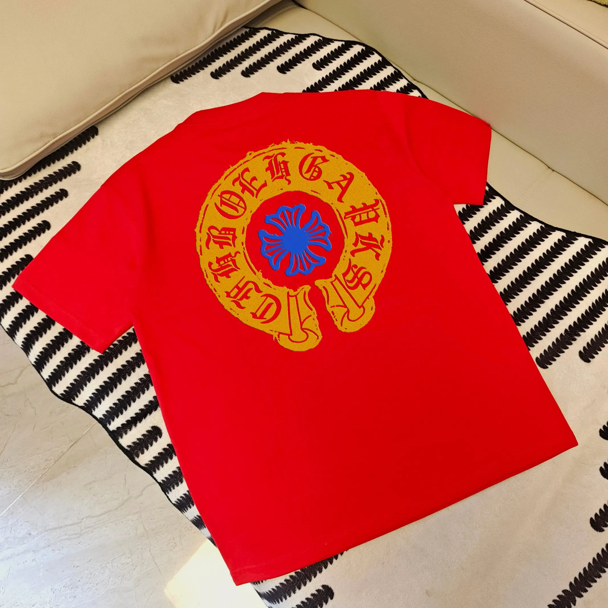 🅿️190 Croxin 2025 autumn and winter new style 250g round neck short-sleeved tee. Really great. Unisex loose version. Size S M L XL XXL five sizes black white red